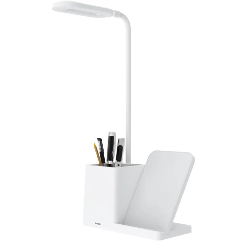 Smarte LED-Schreibtischlampe mit kabellosem Qi-Laden | 3-in-1-Schreibtischlampe mit Organizer und Ladegerät | Moderne Arbeitszimmerlampe mit Organizer | MD-K5-15W