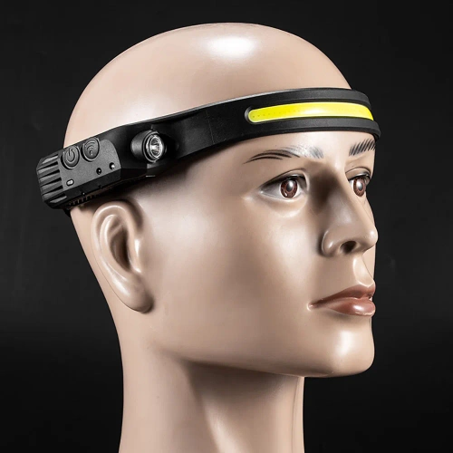 LED-Stirnlampe mit Bewegungssensor | 2 Lichtquellen: COB + XPE | 1.200 mAh, IPX4, 500 lm | HWL-006