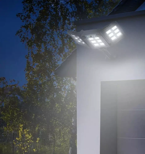 Garten Solar-LED-Lampe mit Bewegungs- und Dämmerungssensor IP65 | 3 verstellbare Panels | 360 LED-COB-Lampen | IR-Fernbedienung | LD-W786