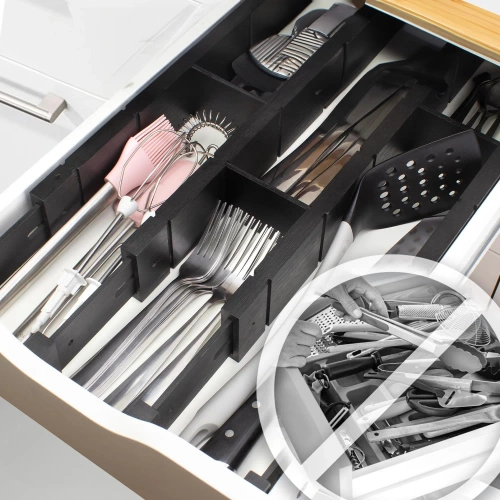 Möbel-Organizer für Schubladen | Verstellbare Trennwände mit 9 Einsätzen aus Bambus | KBT-B615