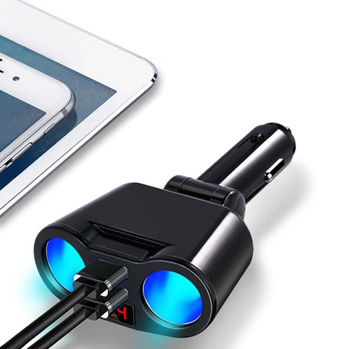 Zigarettenanzünder-Steckdose-Verteiler mit 2 USB-Anschlüssen 3.1A | Voltmeter | C10