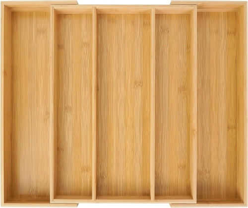 Besteckkasten | Bambus, ausziehbarer XL-Einsatz für Schubladen mit 5 Fächern | KBT-G513