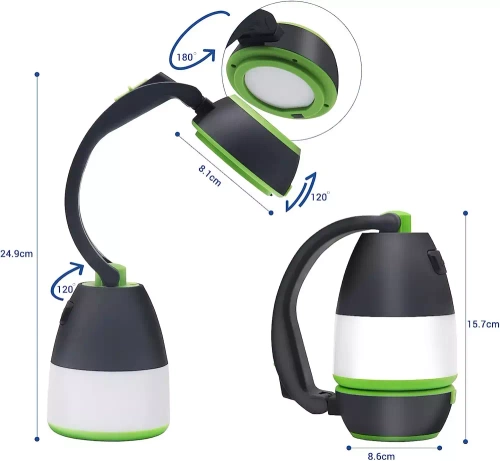 Multifunktionale LED Campinglampe, Taschenlampe mit Powerbank-Funktion | 3 Beleuchtungsmodi, 1500mAh | HWL-005