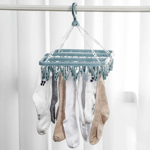Hängender Wäscheständer für Kleidung, Unterwäsche und Socken | Wäscheständer für Unterwäsche | 32 Clips | SDC-D032-BLUE