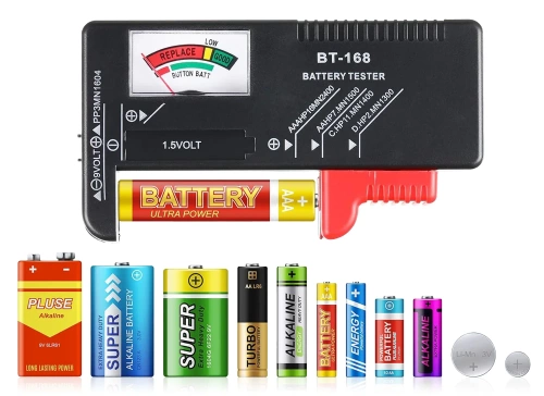 Batterietester | Analoges Voltmeter | Universaltester für Batterien und Akkus | BT-168-BLACK