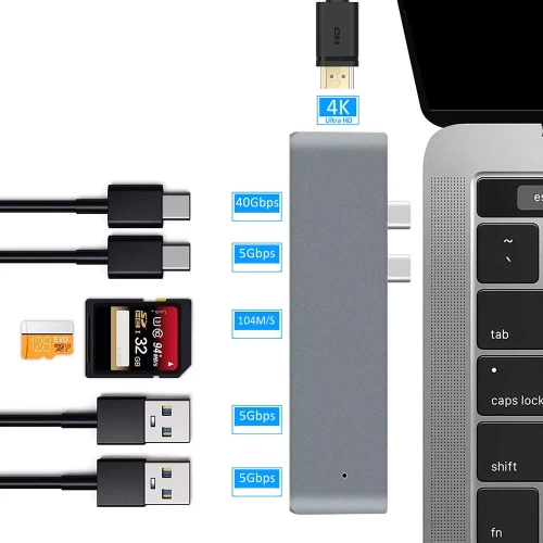 USB-C Hub mit 2x USB-A + 2x USB-C + SD + TF + HDMI | Adapter, Typ C 7-in-1 Splitter | HUB