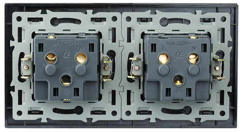 Doppelsteckdose mit Schutzkontakt und Rahmen | 230 V | schwarz gehärtetes Glas | F60-SC80-2