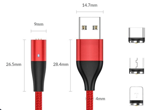 3-in-1 1M | Magnetisches 5A-Kabel für schnelles Laden und Datentransfer | 3 Anschlüsse | AM60