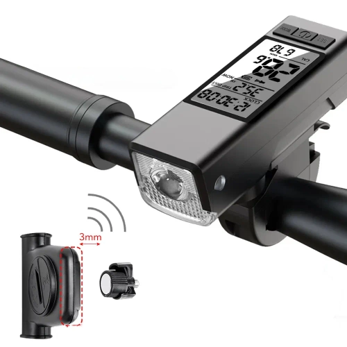  3-in-1 LED Fahrradlicht 450 lm | Computer zur Messung von Geschwindigkeit, Distanz und Zeit | Starke Beleuchtung mit Tonsignal | MBLBD-3201