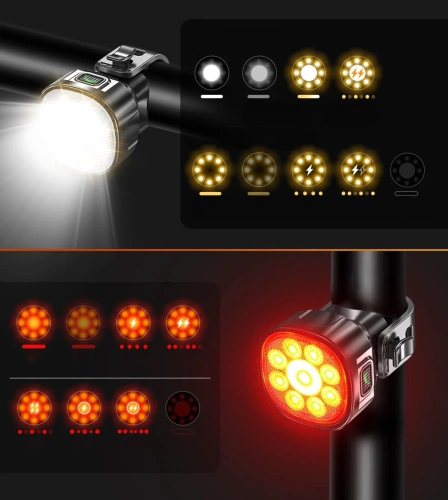 USB-C IP65 LED-Fahrradlicht-Set | Fahrradbeleuchtung vorne + hinten | 15 Beleuchtungsmodi | 05BR0013