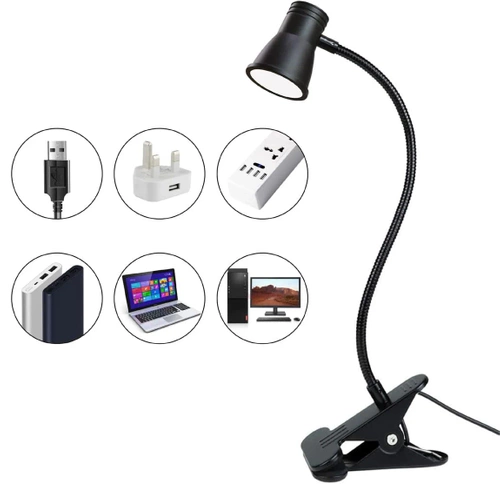 Schreibtischklemmlampe | Flexible Leselampe | Nachtlicht mit Farbwechseloption | USB-LED-Lampe | FH-08-5W-BK