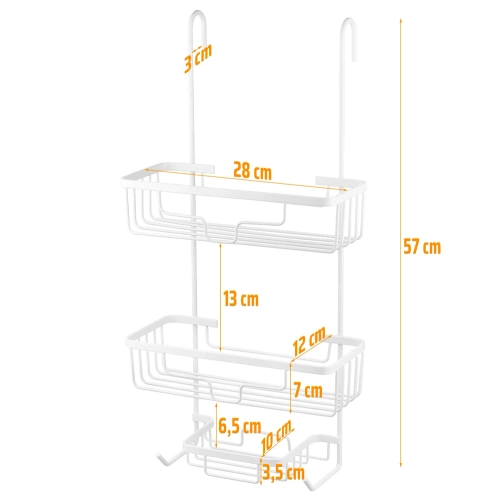 Metallregal fürs Badezimmer | Weiße Duschablage für die Glastür der Duschkabine | MJ2568-WHITE