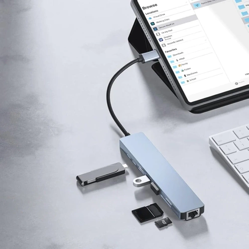 USB-C Hub mit 2x USB-A + 2x USB-C + SD + TF + HDMI + LAN | Adapter, Typ C 8-in-1 Splitter | HUB