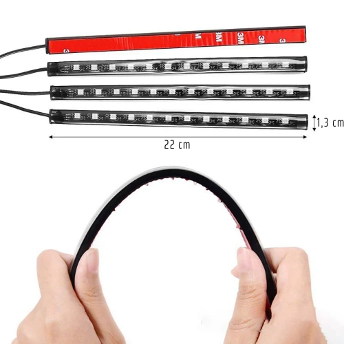 RGB-LED-Autoinnenbeleuchtung über USB | Bluetooth-Verbindung mit der Anwendung auf dem Telefon | 4x LED-Streifen 12 Dioden 5050 22cm | IR-Fernbedienung | Musikmodi 