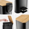 Badezimmer Mülleimer | rechteckig, Bambusdeckel, Pedal | 5 Liter, Schwarz | GY-TC5L