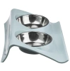 Hundenapf-Set oder Katzennapf-Set | Doppel-Futternäpfe aus Metall mit Halterung | Futternäpfe aus Edelstahl für Futter und Wasser | JDW-024-blue