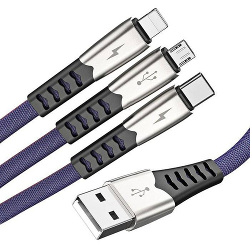 3-in-1 verstärktes USB-Kabel für Telefon - Micro USB, Type-C, Lightning (iPhone) | UC-009