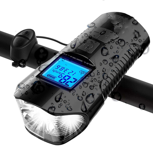 Vorderes Fahrradlicht | Eingebauter 120dB-Hupe | Fahrradcomputer-Funktion | 4 Beleuchtungsmodi, 300lm, 8 Stunden Betriebsdauer, 1500mAh | BL063
