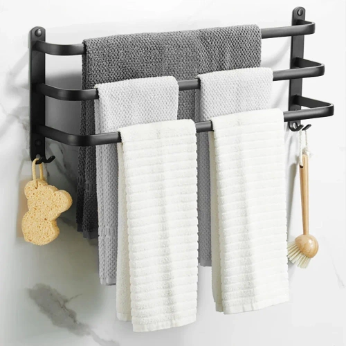 Handtuchhalter | Wandhalterung für das Badezimmer | Badezimmerstange | MJR-50CM-3-BLACK