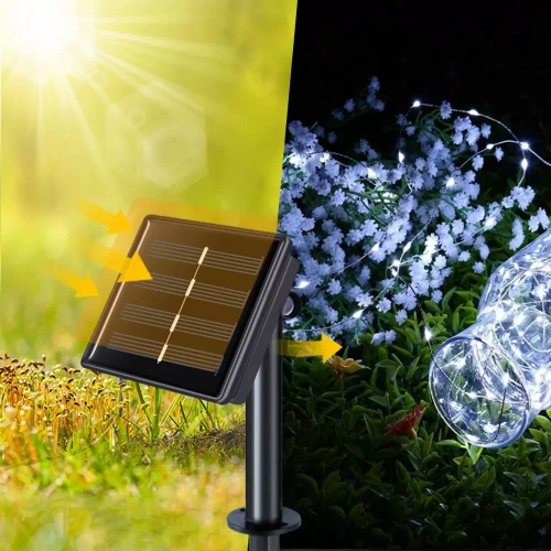 LED-Girlande solar | 100 LEDs, 10 m | kaltweiß | FLD-100LED-WC