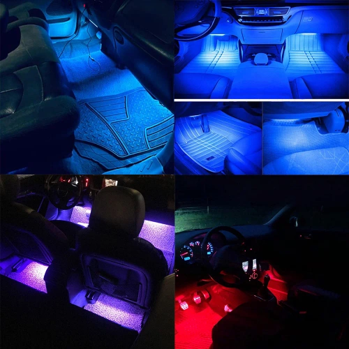 RGB-LED-Autoinnenbeleuchtung über USB | Bluetooth-Verbindung mit der Anwendung auf dem Telefon | 4x LED-Streifen 12 Dioden 5050 22cm | IR-Fernbedienung | Musikmodi 