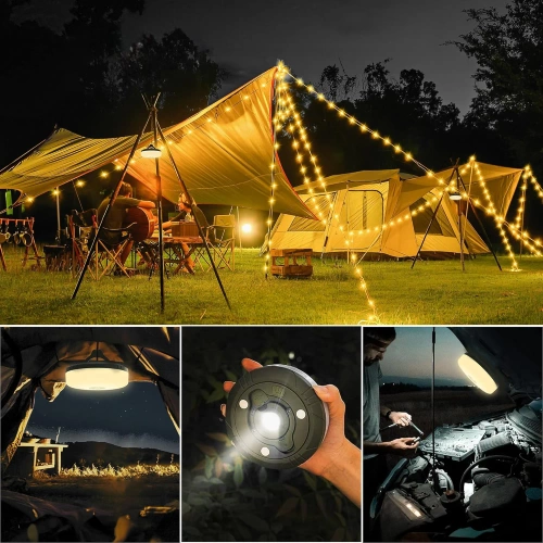 Multifunktionale LED Campinglampe mit 10 m Lichterkette, Powerbank und Magnet | Wasserdichte Lampe mit eingebautem 2000 mAh Akku 5 Leuchtmodi | KQ-5004
