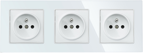 Dreifachsteckdose mit Erdung F60 mit Rahmen | Weißes gehärtetes Glas | 230V | F60-SC80-3