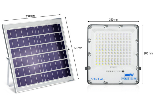 Set LED Fluter 300W + Solarpanel 6V/15W mit Fernbedienung | 5000 lm, 12000 mAh, IP66