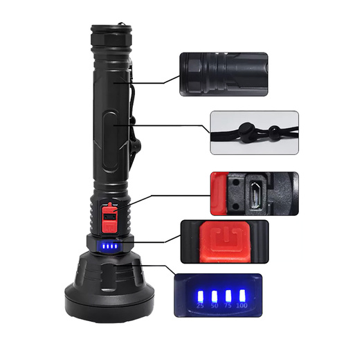 Taktische LED-Taschenlampe mit integriertem Akku | 3 Beleuchtungsmodi, 500 lm, 2000 mAh | TL-826