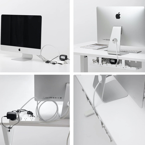 Kabel-Organizer für Schreibtischunterbau 50 cm | Korb, Führung, Halterung | Weiß | CWT-O1