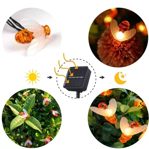 Solar LED-Girlande Bienen 20 LED Gartenlampe 5m | BEE-20LED-5M