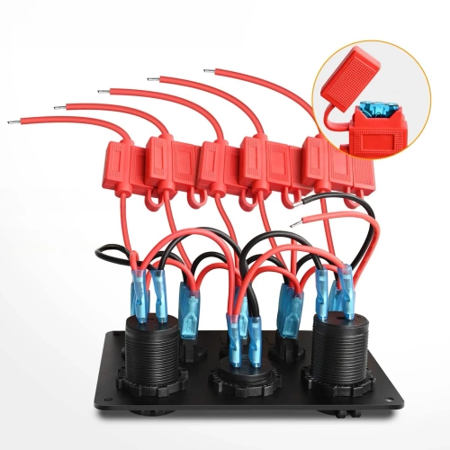 Bedienfeld 12V 24V IP65 mit USB | Bedienfeld mit beleuchteten Schaltern | Dual-USB-Ladegerät 2,1 A/5 V | 12V Zigarettenanzünderbuchse 