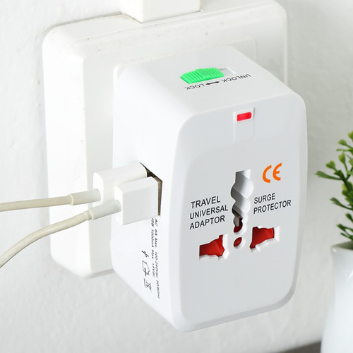 Reiseadapter | Multifunktionaler Netzadapter mit Ladegerät, 2 USB-Ports, EU/USA/CN/UK/AUS | AD-T202