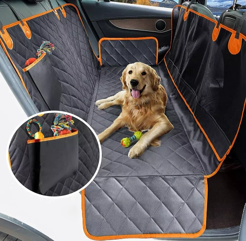 Autoschondecke für den Transport von Tieren, Rücksitzbezug mit Tasche und abnehmbarem Mesh-Netz | Wasserdicht | DM-015