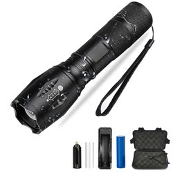 Taktische Aluminium-LED-Taschenlampe XML-T6 CREE | Zoomfunktion, 18650 Akku, Ladegerät + Kabel, Tasche | 1200lm, 5 Beleuchtungsmodi | TL-505