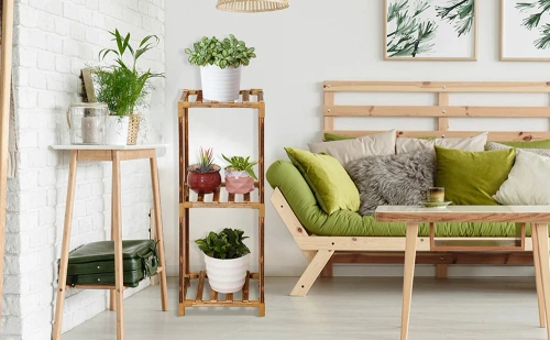 Pflanzenregal aus Holz | Blumenständer für Blumentöpfe | Pflanzenständer | NZ237-BAMBOO