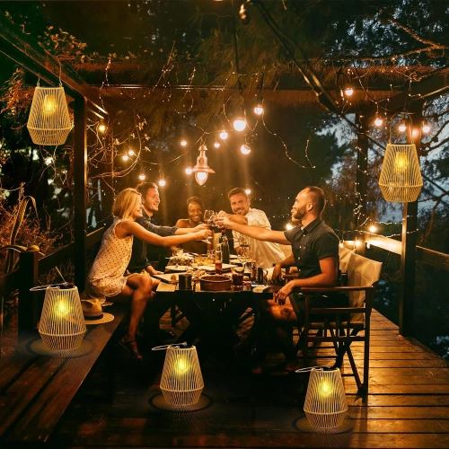 Kabellose Solarlampe | Gartenlampe mit Halterung | JX21-Bambus