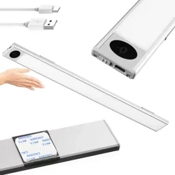 LED-Möbelleuchte mit Bewegungsmelder | kabellose Nachtleuchte mit Sensor | Unterbauleuchte 40 cm | silber | HSL-S40CM-SILVER
