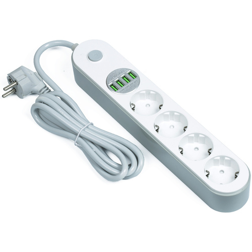 Steckdosenleiste 4 Steckdosen + 4 USB-Anschlüsse | Verlängerungskabel 1,8 m | LH-4423