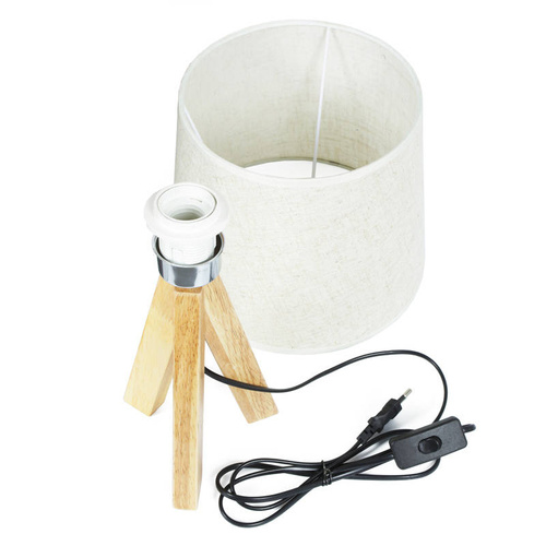 Tischleuchte aus Naturholz mit Stoffschirm | 40 W E27 | Schreibtisch- oder Nachttischleuchte | DL05