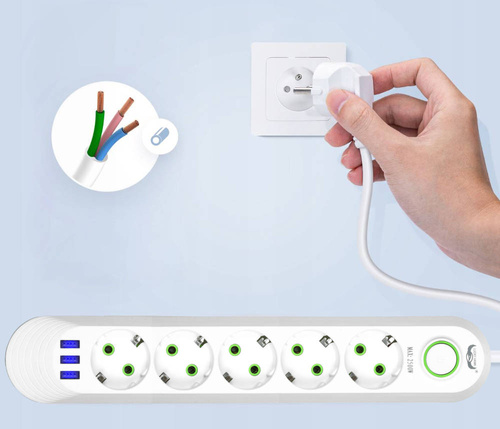 Steckdosenleiste 5 m | 5 Steckdosen + 3x USB | weiß | LH-F05U