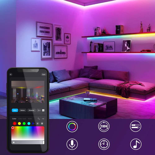 LED-Band WS2812B RGBIC 5 m | Neon, Lichterkette | Fernbedienung IR, Bluetooth, IP65, USB | ASF-RGB-5M