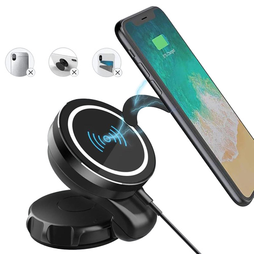 Kfz-Magnet-Halterung mit Induktionsladegerät | Qi, MagSafe, 15 W | für Windschutzscheibe oder Armaturenbrett | WH-69