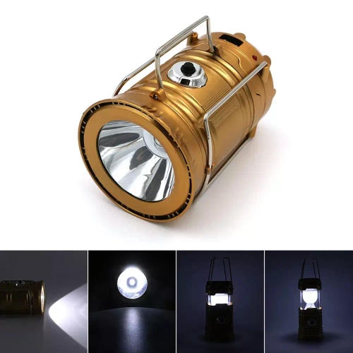 Solar Camping LED-Laterne, Reiselampe mit Powerbank-Funktion | Gold | HWL-001-EU