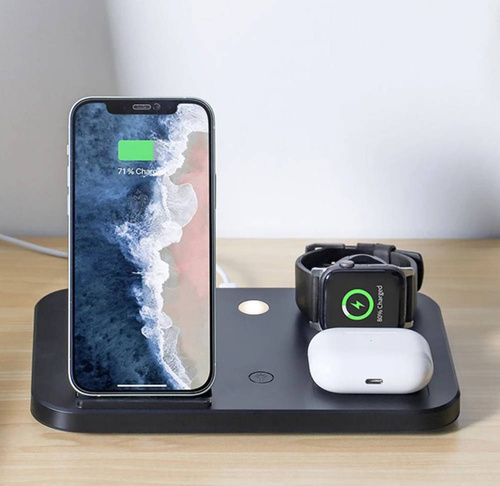 Ladestation für Apple iPhone, AirPods und Watch | 15 W kabelloses Ladegerät für Smartphone und Kopfhörer | Reiseversion | WD-04