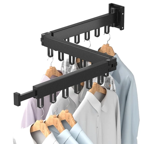 Klappbarer Kleiderständer | Faltbarer Wäscheständer | Wandhakenleiste | LYJ-T90-BLACK
