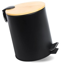 Badezimmer Mülleimer | rund, Bambusdeckel, Pedal | 5 Liter, schwarz | GY-TB5L