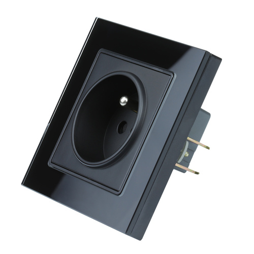 Einzelsteckdose mit Erdung F60 mit Rahmen | Schwarzes gehärtetes Glas | 230V | F60-SC80-1