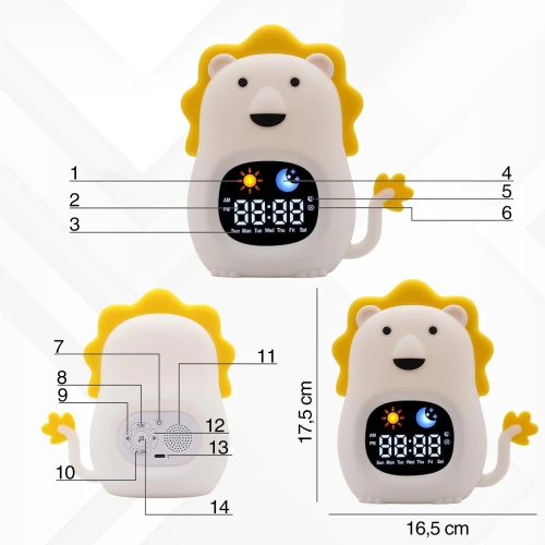 LED-Kinderwecker mit Nachtlicht und Weißrauschfunktion | farbiges Licht, Alarm, Sonnenaufgangssimulation, integrierter Akku | JL-822