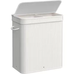 Wäschekorb | 100 l | zweigeteilt, aus Bambus und Holz, geeignet als Wäsche- oder Spielzeugbehälter für Bad | RYL-100L